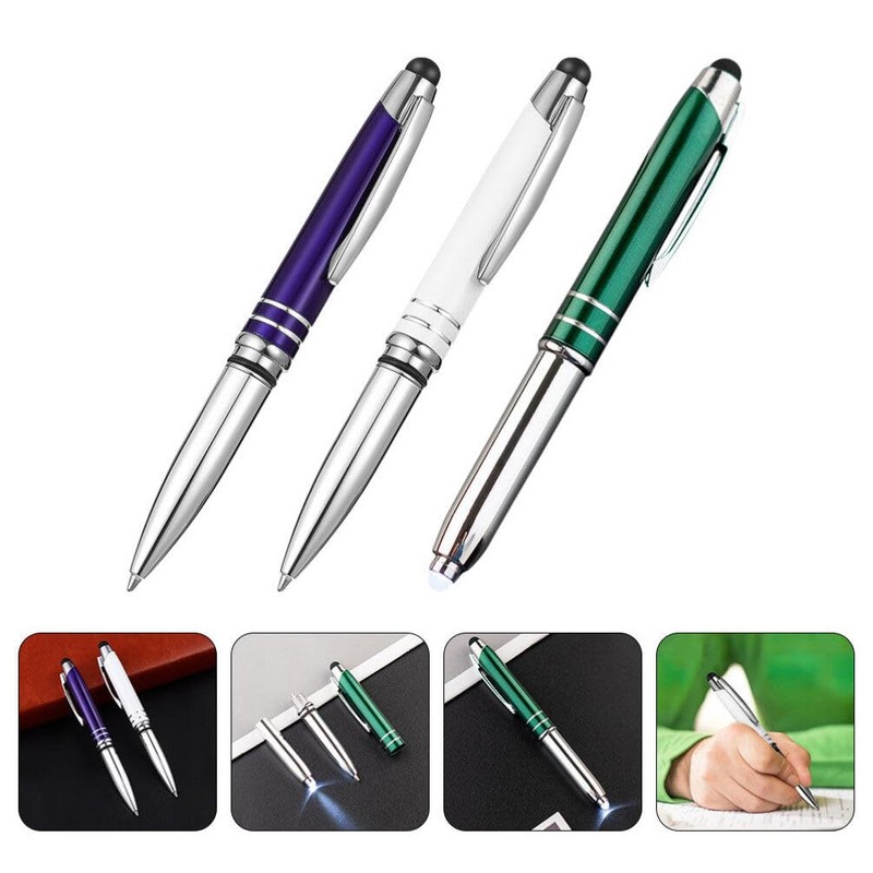Operitacx LED Ballpoint Pen with Stylus Tip 3Pcs Retractable Lighted