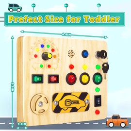 OAKJAR Busy Board for Toddler, Montessori Toys with LED Light, Wooden Sensory Toys for Toddler Activity for 1-6 Year Old Boys & Girls, Christmas & Birthday Gift for Toddler（Car）