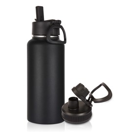 Volhoply Termo de Acero Inoxidable Doble Pared 1000 ml, Tapa hermética antigoteo con popote y asa, Termos para Agua con 2 Tapas, Mantiene frío hasta  