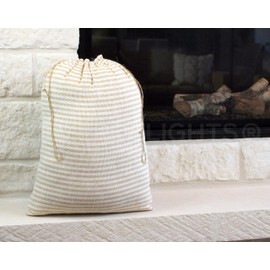 CleverDelights 18 x 24 Inch Burlap Bags - Natural/Ivory Stripe - 2 Pack - 18x24 Jute Burlap Drawstring Gift Sacks