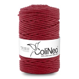 ColiNea Cotton Cord with Cotton Core, 5 mm, 100 m, Cotton Yarn, DIY Macrame Knitting, Cotton Cord, Bordeaux, Ideal for Macrame Crafts, Cotton Rope for Crafts