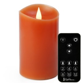 Softflame Christmas Decor Flameless LED Candles with Remote Control, 3"x 5"Battery Operated Pillar Real Wax with Timer for Christmas Decorations, Pumpkin Orange Candle