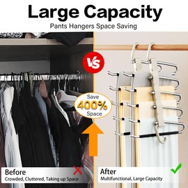 Pants Hangers Space Saving - 2 Pack for Closet Organizer, Anti-Slip, Stainless Steel Pants Rack Closet Organizers and Storage, Jeans Hanger, Beige