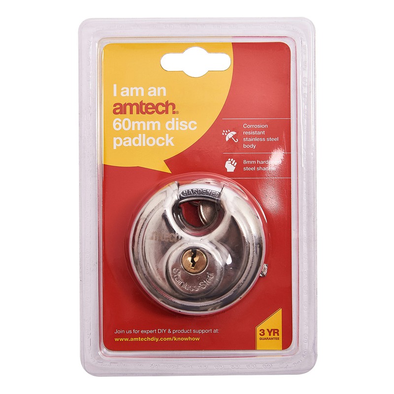 Amtech W4150 60mm Disc Padlock, Heavy Duty and Corrosion Resistant