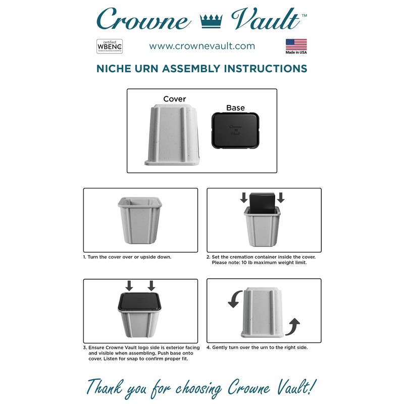 Crowne Vault Cremation Niche Urn for Adult Ashes | Fits