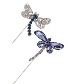 Alilang Sparkly Dragonfly Insect Hat Pin Safety Pins Brooches Suit Tie Hat Scarf Set Jewelry Accessories, 2 PCS Sliver Purple