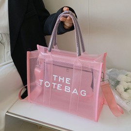Clear Tote Bag, Clear Crossbody Bags for Women, Transparent Plastic Lunch Bag Large PVC Mesh Handbag Beach Bag for Sports, Travel, Stadium (Pink)