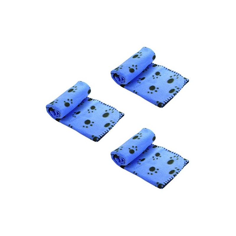 3 x Blue Soft Fleece Warm Pet Dog/Cat Bed Blankets