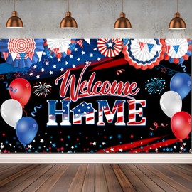 Welcome Home Banner Decoration Patriotic Welcome Home Backdrop Large Fabric Military Army Welcome Back Photo Backdrop for Deployment Returning Homecoming Party Decorations Supplies, 72.8 x 43.3 Inch