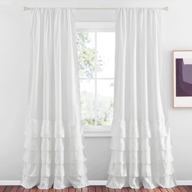 StangH White Ruffle Curtains for Bedroom 84 inches Long, Shabby Chic Ruffled Faux Silk Curtains for Living Room/Nursery Kids Room, Luxury Home Decoration for Backdrops, W52 x L84, 2 Panels