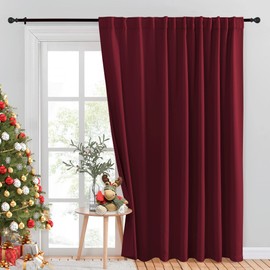 NICETOWN Christmas Room Divider Curtain, Patio Door Curtain, Blackout Blinds for Sliding Glass Door, Outside Curtain Wide Width Drape for Living Room (Burgundy Red, 100" Wide x 84" Long, 1 Piece)