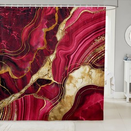 Erosebridal - Cortina de ducha de mármol rosa rojo de 72 pulgadas de ancho x 72 pulgadas de largo, juego de cortina de ducha de baño con grieta dorada, cortina de ducha de tela con textura metálica abstracta, cortina de baño de lujo brillante estilo hipp