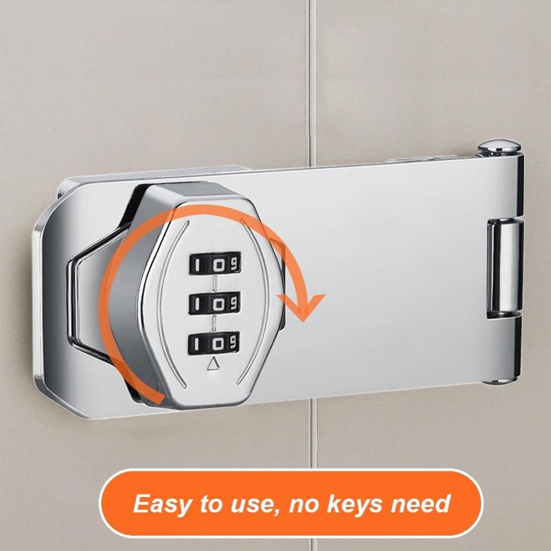 Mechanical Password Combination Rotary Hasp Latch Lock, 10.2 cm, Keyless