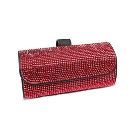 Baceyong Rhinestone Car Glasses Case, Glasses Holder Bling for Car Sun Visor, Bling Red/Bling White 16.5 * 7.5CM/6.5"*3.0"