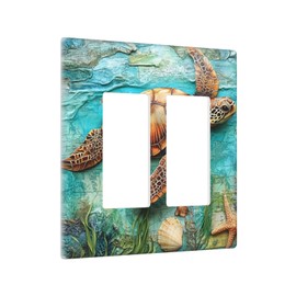 JDAKHD Nautical Sea Turtle Ocean Theme Decorative Outlet Covers 2 Gang Double Decorator Gfci/Rocker Wall Plate Vintage Map Beach Electrical Outlet Covers Light Switchplate Bathroom Bedroom Decor