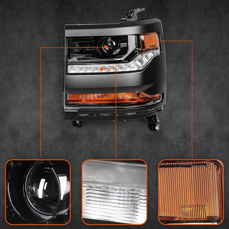 FIONE HID Headlight Assembly Compatible with Chevy Silverado 1500 2016-2018/2019