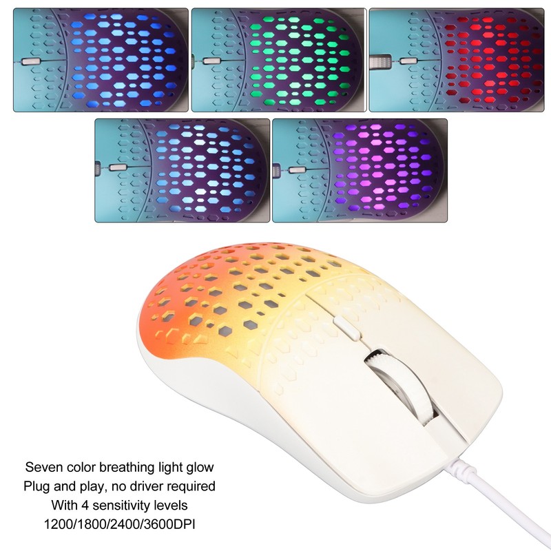 Wired Gaming Mouse with 7 RGB 3600DPI Lightweight Ergonomics Breathable