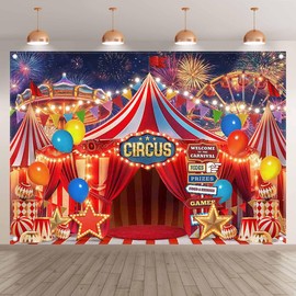 ZTHMOE Fabric 7x5ft Red Circus Carnival Photography Backdrop Halloween Curtain Fireworks Ferris Wheel Light Tent Background Kids Adults Party Decorations Photo Banner Props