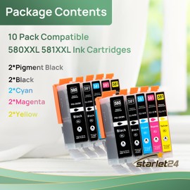10x 580 581 Cartridges for Canon PGI-580 CLI-581 XXL Canon TR8550 Printer Cartridges for Canon Pixma TR8550 TR8500 TS6350a TS705a TS6350 TS8350 TS8250 TS6150 TS9550