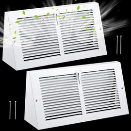 Yaocom 2 Pcs Baseboard Vent Covers with Damper Duct Opening: 14 x 6 Inches Duct Opening Size Steel Triangular Baseboard Return Air Grille with Damper Air Register Vent Cover Grill Diffuser Outer