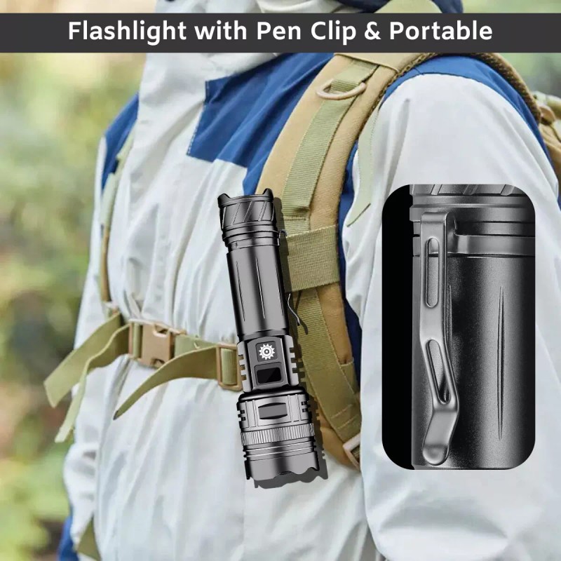 Garberiel 1000000LMS Powerful Rechargeable LED Flashlight Tactical 30W Zoom Torch
