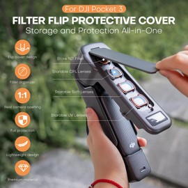 REYGEAK Pocket 3 Protective Case for DJI Osmo Pocket 3,Gimbal Flip Protective Cover,4 CPL/ND Filters Storage Slots for DJI Osmo Pocket 3 Creator Combo Accessories