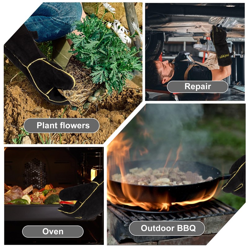 iuhkjnuh Fireplace Gloves Fire Heat Resistant: Fireproof Leather for Fireplace