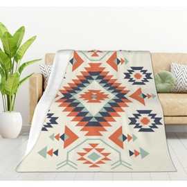 HGOD DESIGNS Ethnic Pattern Blanket Graphic Cute Tribe Traditional Geometric Art Throw Blanket Decor Cozy Warm for Home Bedroom Sofa Office red blue white 100x130cm