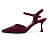 Migpuel Burgundy Rhinestone Kitten Heels for Women Elegant Pointed Toe