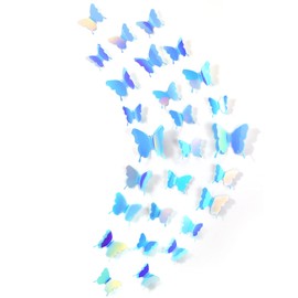 48 Pieces Butterfly Wall Decor DIY Mirror 3D Butterfly Stickers Removable Butterfly Decals for Home Bedroom Bathroom Living Room Decor(Butterfly,Blue)