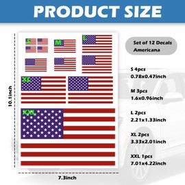 American Flag Stickers and Decals in 5 Sizes,10.1x7.3 Car Sticker American Flag Decal with 12 Stickers/1 Sheet for Car Decor,Self-Adhesive Americans Flags Sticker Cars Decals
