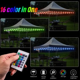 Waybelive LED Canopy and Umbrellas Rope Lights, 39.4 Ft Remote Control Rim LED Light String, 16 Color Change by Yourself, Waterproof, C Battery Powered, Bright to Display at Night Outdoors