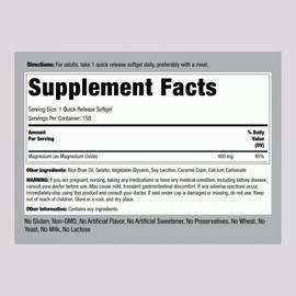 Piping Rock Magnesium Softgels | 400 mg | 150 Count | Magnesium Oxide Supplement | Non-GMO, Gluten Free
