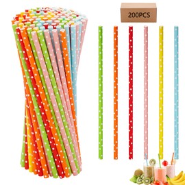 200Pcs Multi-Color Dot Paper - Disposable Straws 7.7 Inch Agave Kraft Paper Straws Bulk, for Coffee, Milk, Juice, Cocktial and Suit for Birthday Parties, Weddings, Picnic. (200)