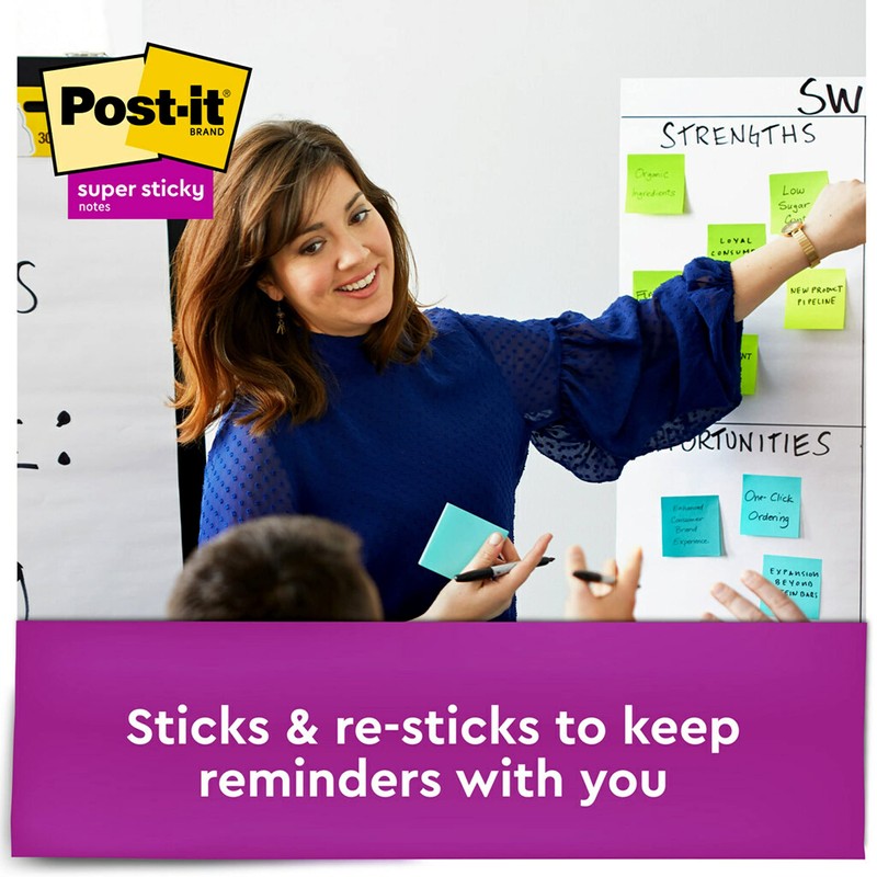 Post-it Super Sticky Notes, 2x Sticking Power, 3 x 3-Inches,