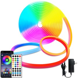 Yeewhale 16.4ft neon LED Strip Lights with Remote APP Control IP65 Waterproof Flexible neon LED Rope Lights 24v RGB LED neon Lights for Bedroom Room Outdoors Décor