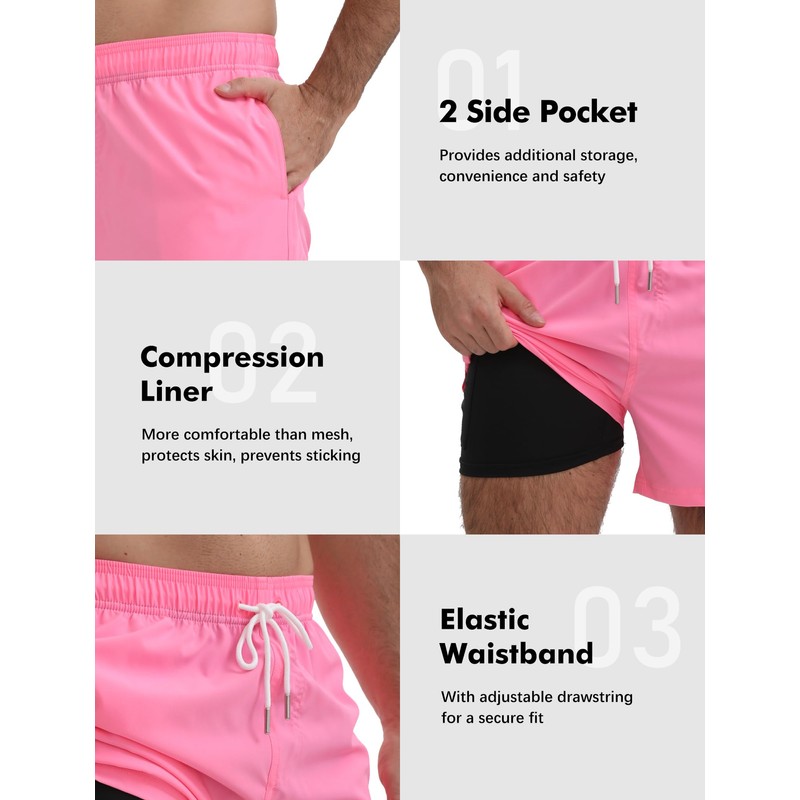 YnimioAOX Men’s Swim Trunks 5 Inch with Compression Liner 2