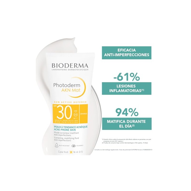BIODERMA, Protector Solar, Photoderm Akn Mat, FPS30+, Alto Poder de