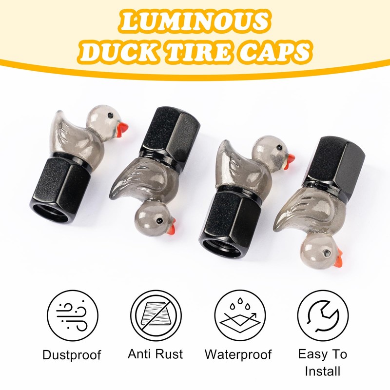 Rislobx 4 Pack Duck Tire Stem Caps, Glow in The