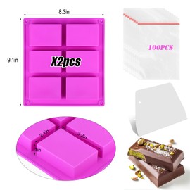 Palksky Chocolate Bar Mold Deep,Dubai Thick Chocolate Bar Mold Candy Bar Silicone Large Chocolate Molds for Rice Krispies Treats/Filling Dubai/Kunafa Pistachio/Knafeh,2PCS-6 Cavities