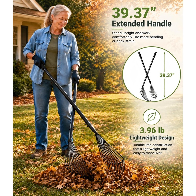 CyDuan Leaf Grabber Rake, Long Handle Leaf Picker Upper for