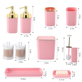 XLHOMO Pink Bathroom Accessories Set - Gorgeous Bathroom Set, 10PC Bathroom Accessory Set, Toilet Brush, Trash Can, Qtip Holder Dispenser & Soap Dispenser