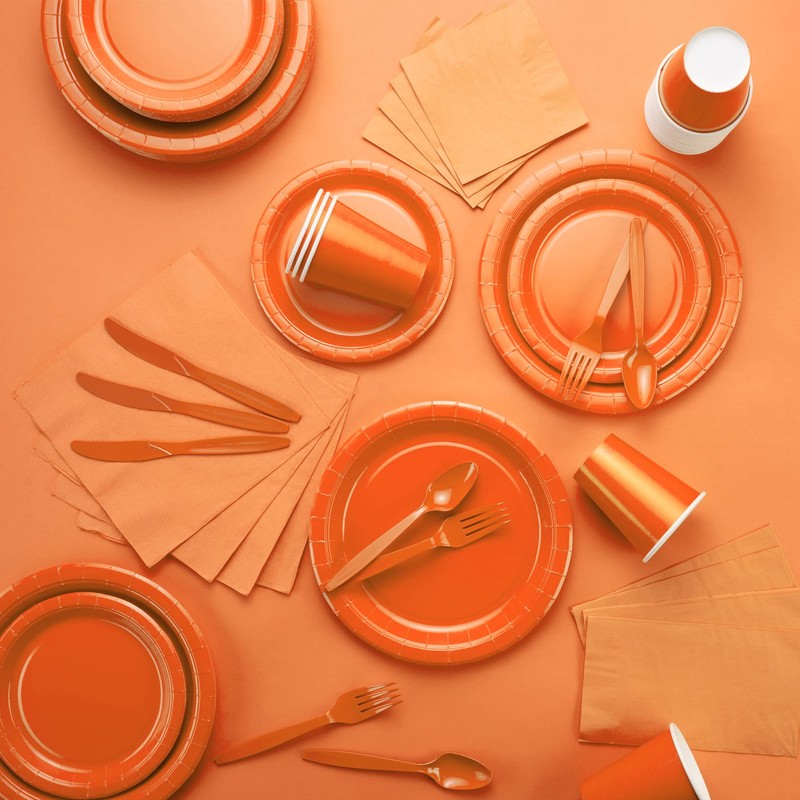 Amcrate Rectangular Plastic Orange Reusable Tablecloth Cover - Ideal for
