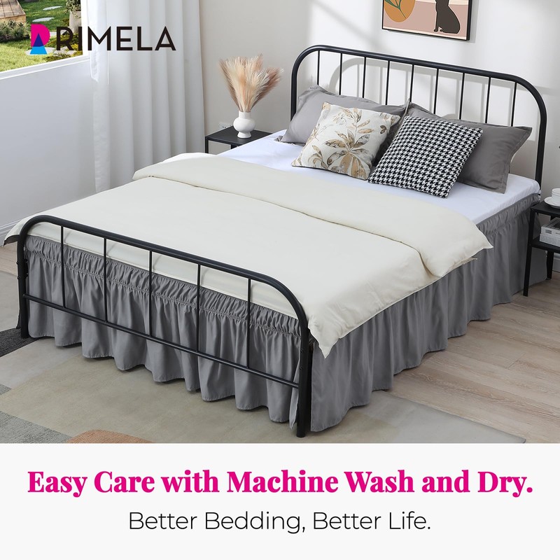 RIMELA Grey Bed Skirts with Split Corners Queen Size 18