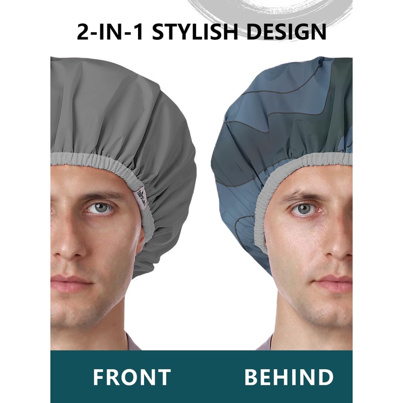 Years calm Men Shower Cap Reusable Waterproof, Dual-Layer Design, Double-Sided