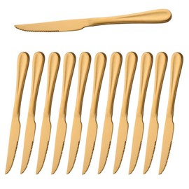 BYEGOU Gold Steak Knives Set of 12, 9 Inch Stainless Steel Serrated Dinner Knives Set, Professional Restaurant Sharp Knives for Steak, Kitchen, Party, Wedding, Dishwasher Safe