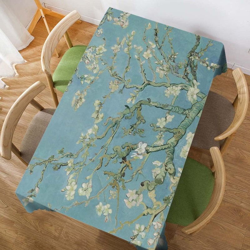 Walmsco Tablecloth White Floral Retro Painting Decor For Dining Room