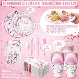 400 Pcs Cherry Spring Plates and Napkins Bridal Shower Plates and Napkins Sets Baby Shower Party Decorations Disposable Dinnerware Set