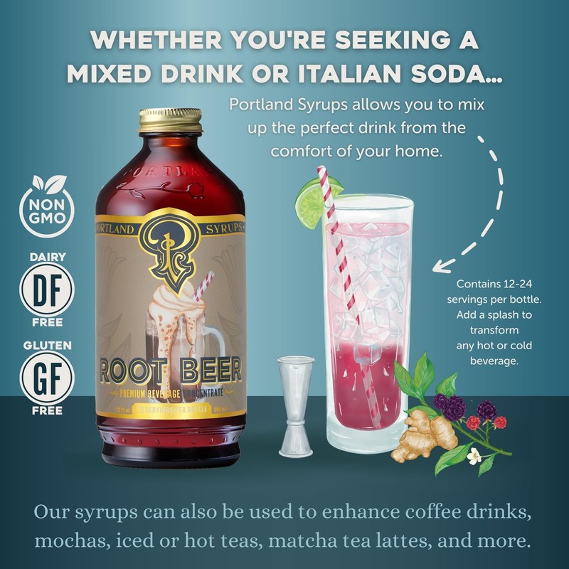 Portland Syrups Genuine Root Beer Syrup - Premium Beverage Concentrate