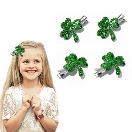 AIUPUOC Hair Clips, 4Pcs St. Patrick's Day Hairpin Hair Accessories for Girls, Green Glitter Shamrock Hair Clips, Lightweight & Sturdy, Hair Styling Decorations for Festive Occasions